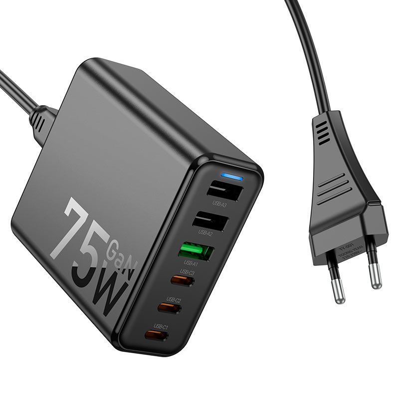 Hoco C133A High Power 75W Six-Port Charger with Cable Hoco C133A High Power 75W Six-Port Charger with Cable